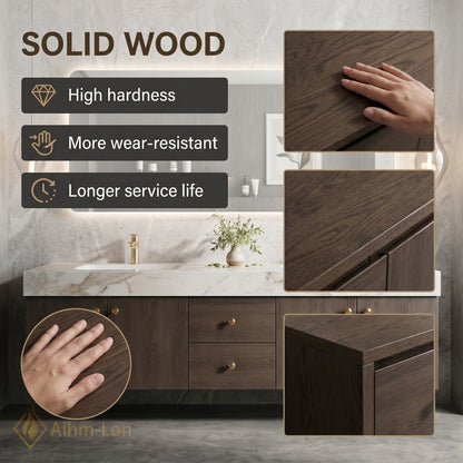 60''-96'' Double Bathroom Vanity with Sink Dark Wood Grain Dual Drawer Storage