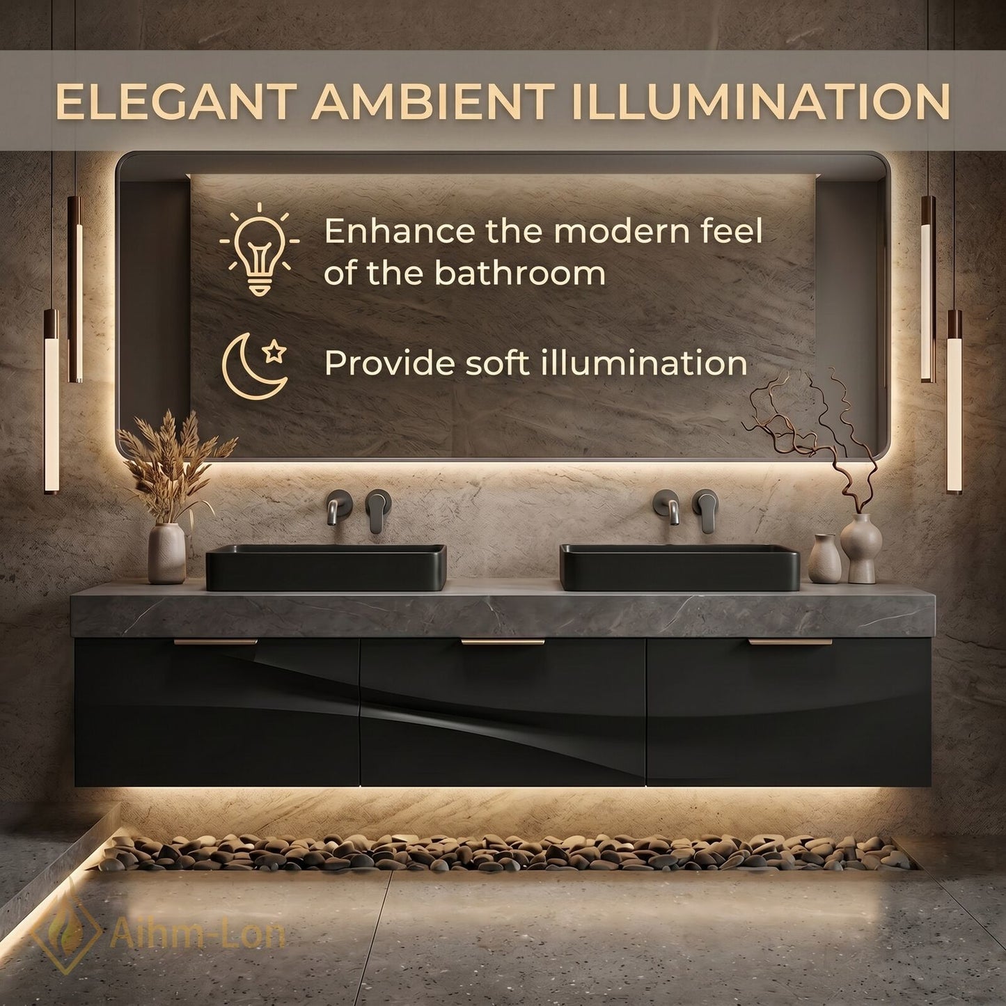 60''-96'' Double Bathroom Vanity with Sink Grey-Marble Grey Floating Wave Design Texture