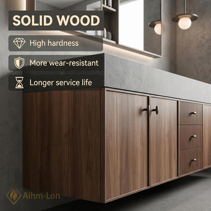 60''-96'' Double Bathroom Vanity with Sink Modern Floating Dark Stone Top Ribbed