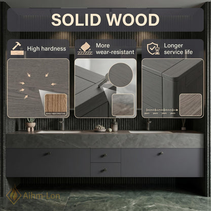 60''-96'' Double Bathroom Vanity with Sink Stone Look Slatted Back Mirror Cabinet