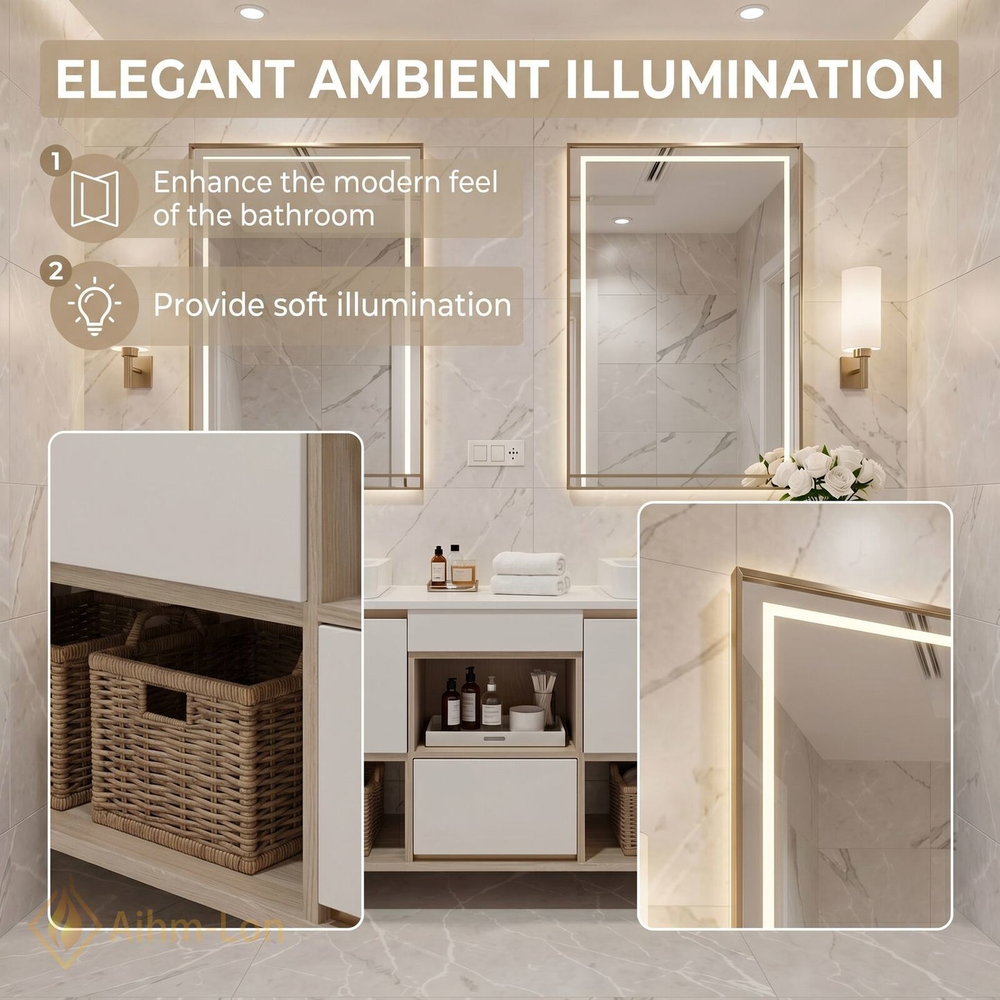 70''-96'' Double Bathroom Vanity with Sink Rectangular Basin Soft Close Doors Open Storage Cabinet
