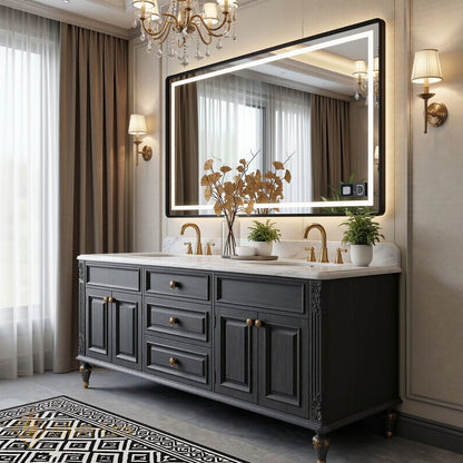 70''-96'' Double Bathroom Vanity with Sink Marble Top Cabinet Drawers Storage