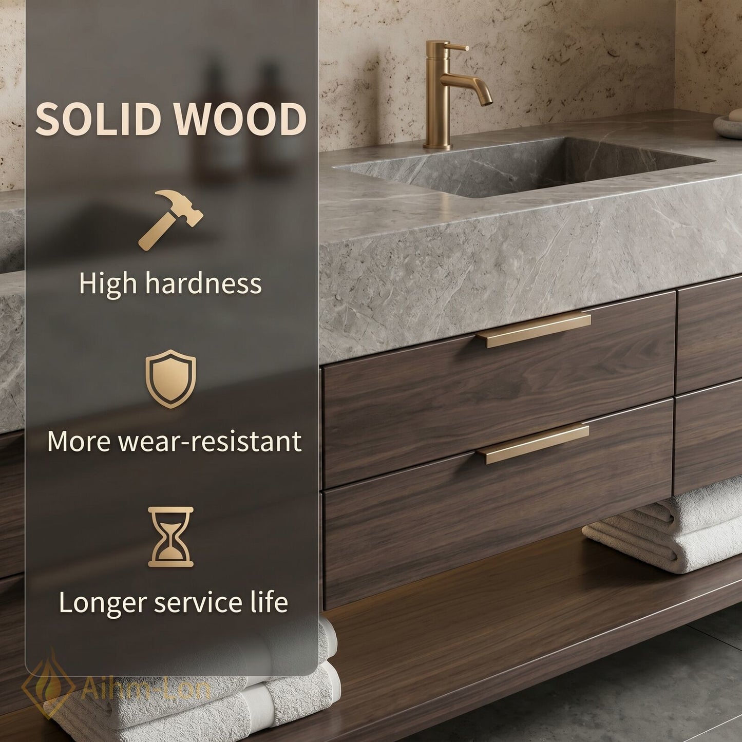 70''-96'' Double Bathroom Vanity with Sink Modern Stone Textured Top Dark Wood