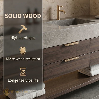 70''-96'' Double Bathroom Vanity with Sink Modern Stone Textured Top Dark Wood