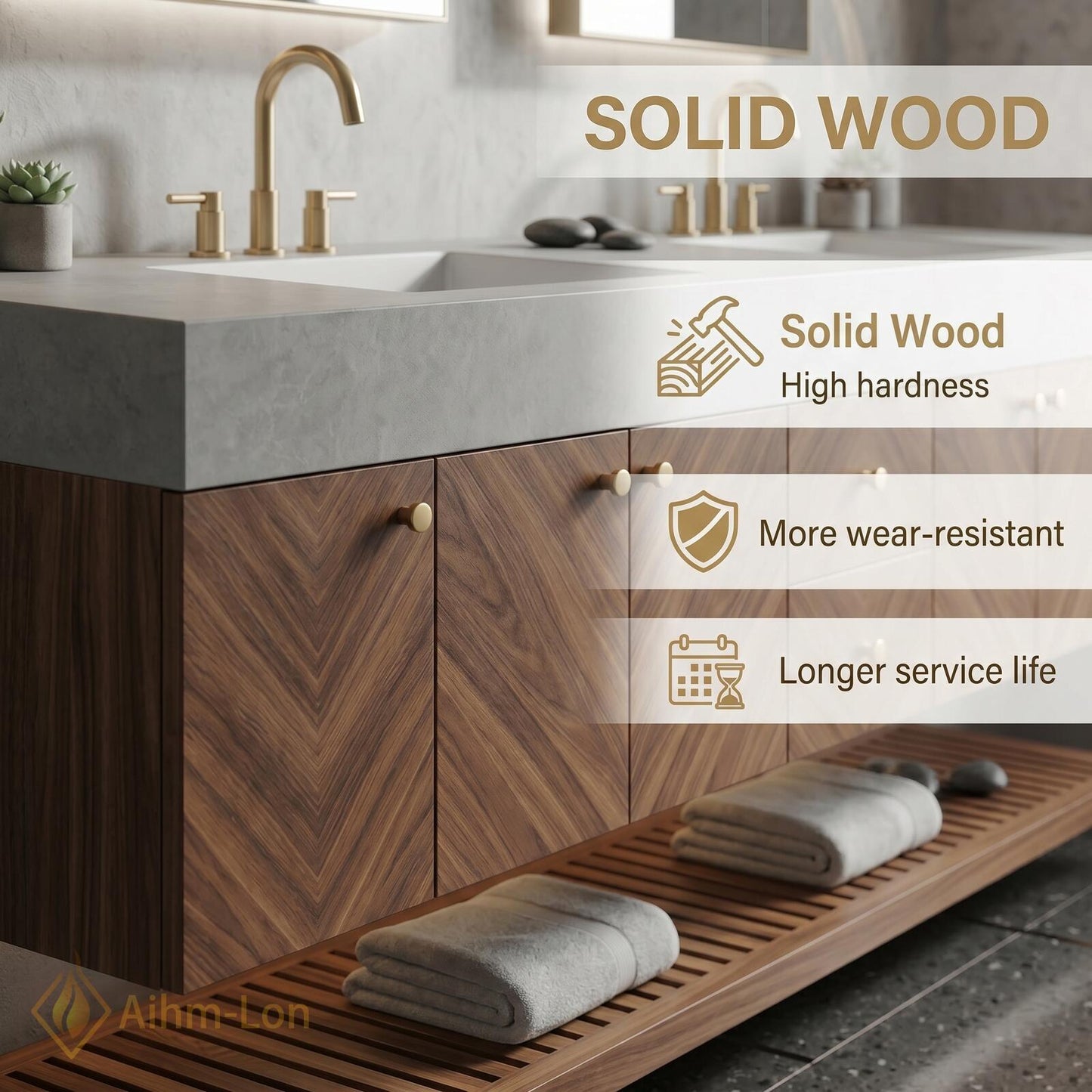 76''-96'' Modern Bathroom Vanity with Sink Floating Chevron Wood Stone Slatted Shelving
