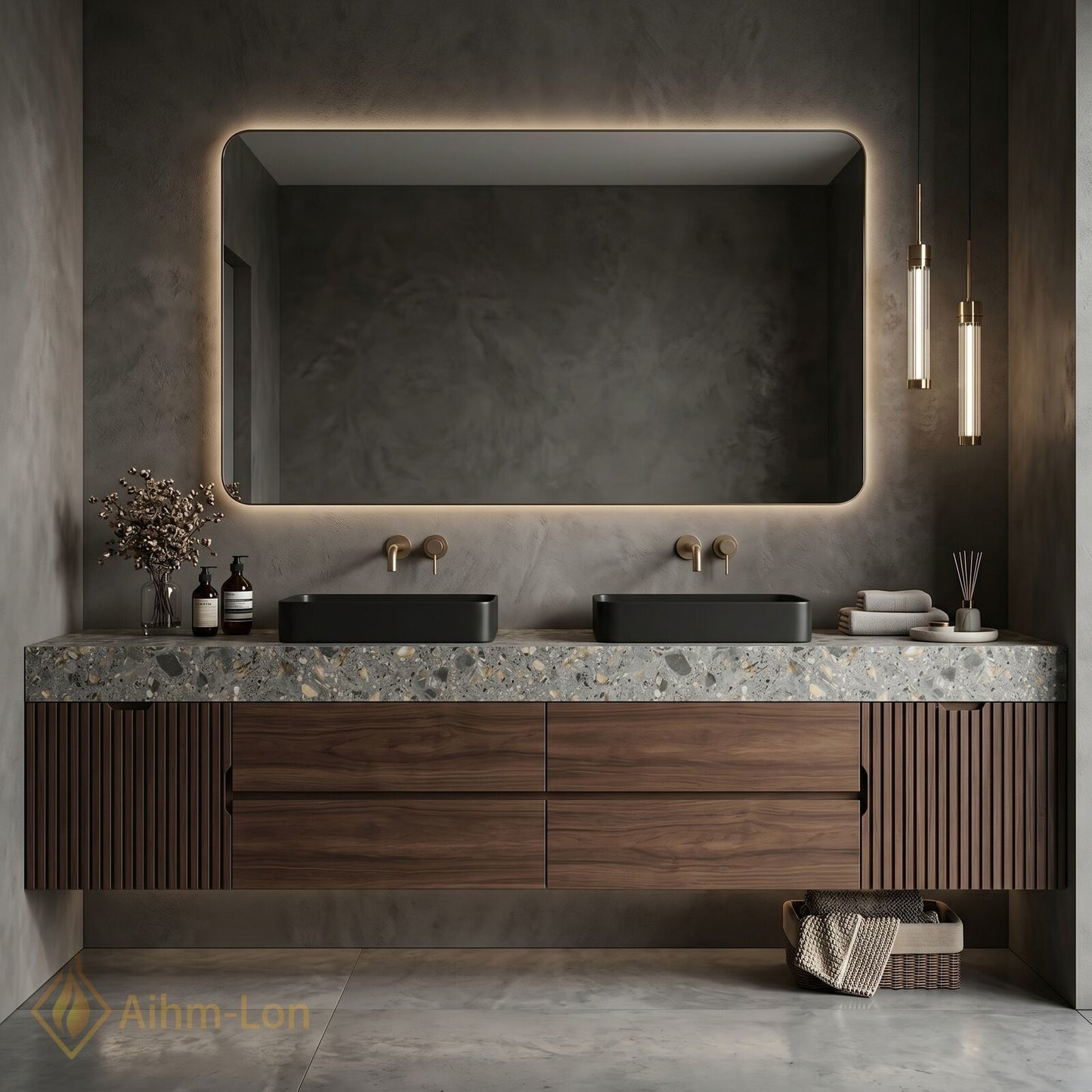 60''-96'' Double Bathroom Vanity with Sink Modern Vanities Narrow Vertical Slats Large