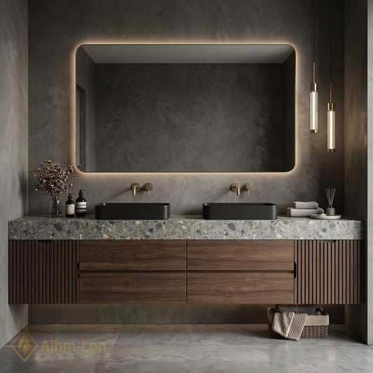 60''-96'' Double Bathroom Vanity with Sink Modern Vanities Narrow Vertical Slats Large