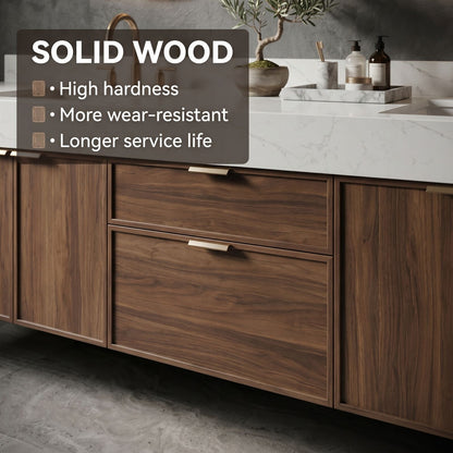 70''-96'' Modern Bathroom Vanity with Sink Double Sink Walnut Wood Marble Floating Cabinet