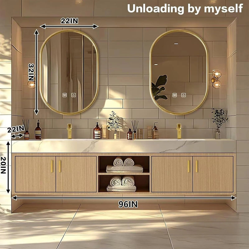 60"-96"Floating Bathroom Vanity with Double Sinks Includes Rock Slabs Countertop