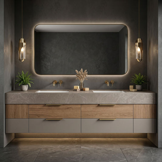 60''-96'' Modern Bathroom Vanity with Sink Double Sink Smooth Stone Floating Drawers Mirror