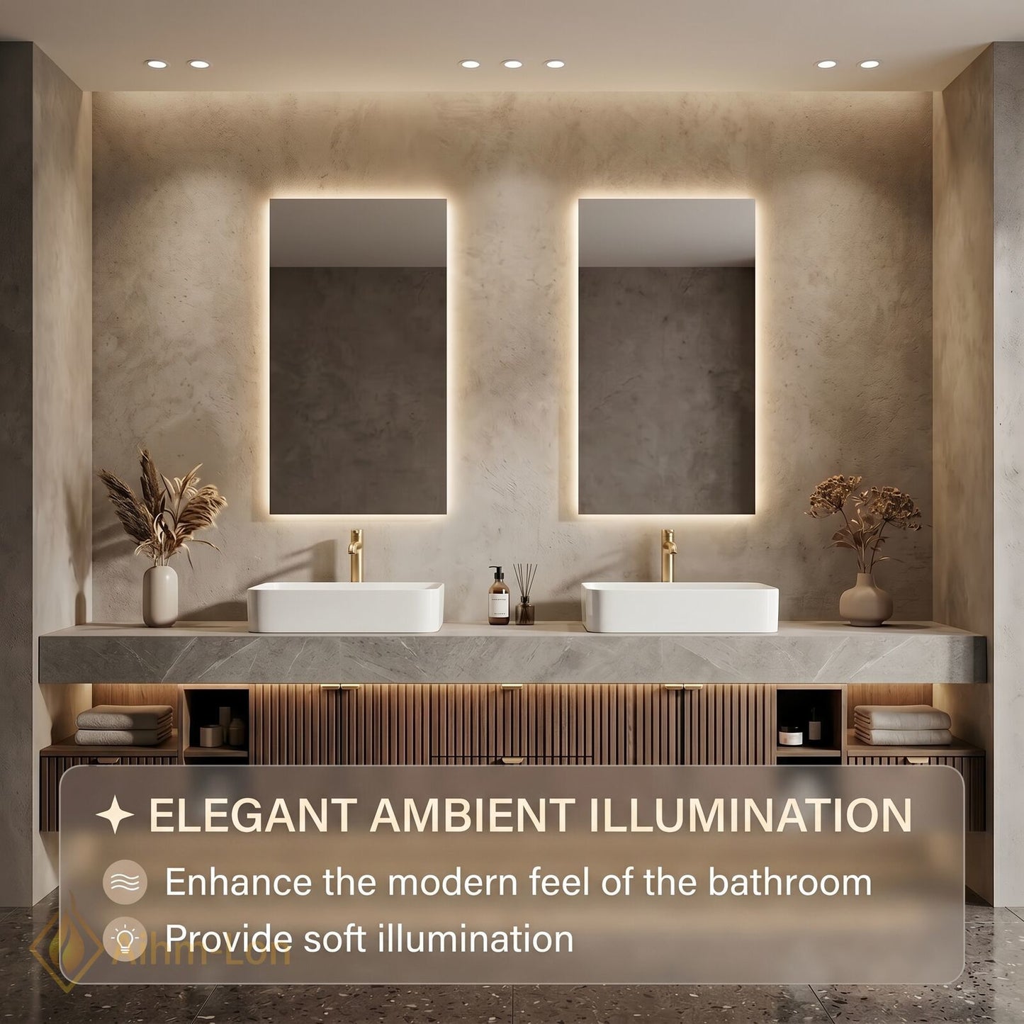 78''-96'' Double Bathroom Vanity with Sink Grey-Marble Grey Floating Modern Slatted Wood
