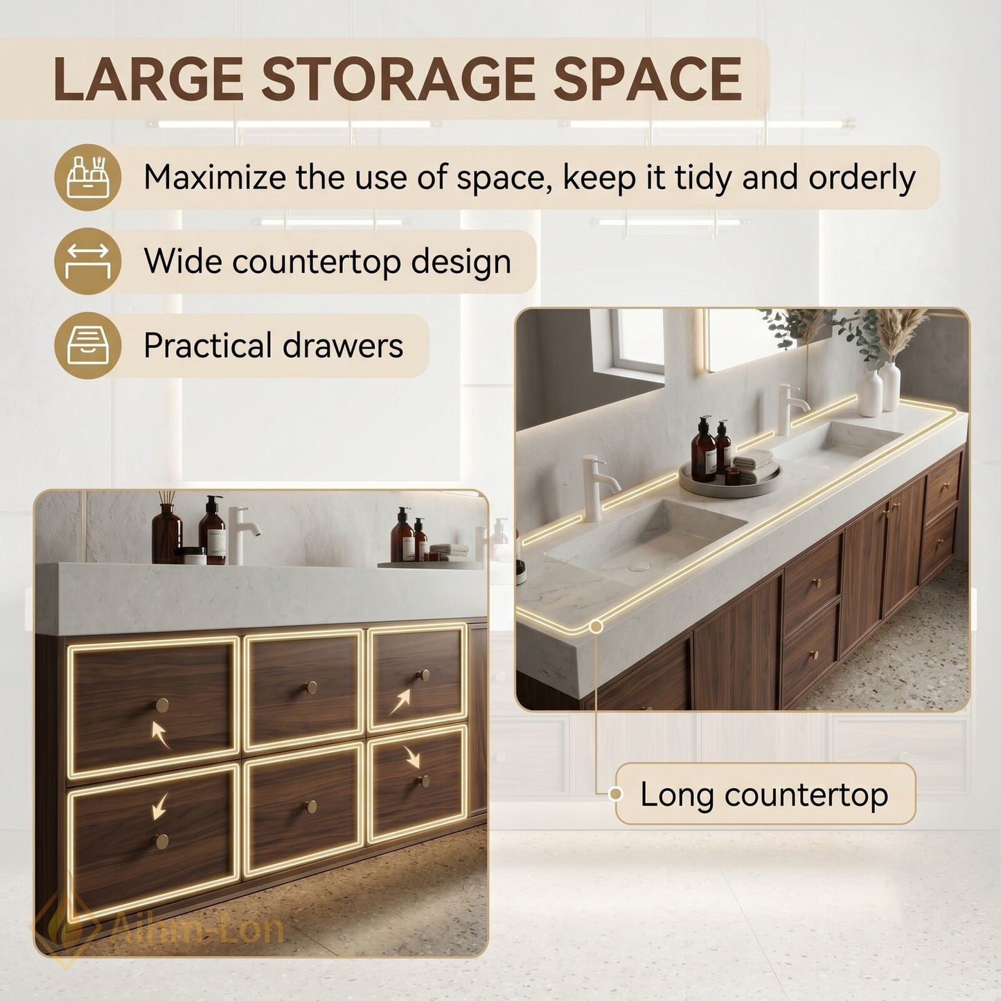 76''-96'' Double Bathroom Vanity with Sink Floating Modern Vanities Storage Drawers Vanitys
