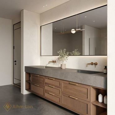 76''-96'' Double Bathroom Vanity with Sink Floating Modern Slatted Stone Grain Solid
