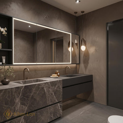 60''-96'' Double Bathroom Vanity with Sink Split Countertop Integrated Mirror Cabinet Shelving