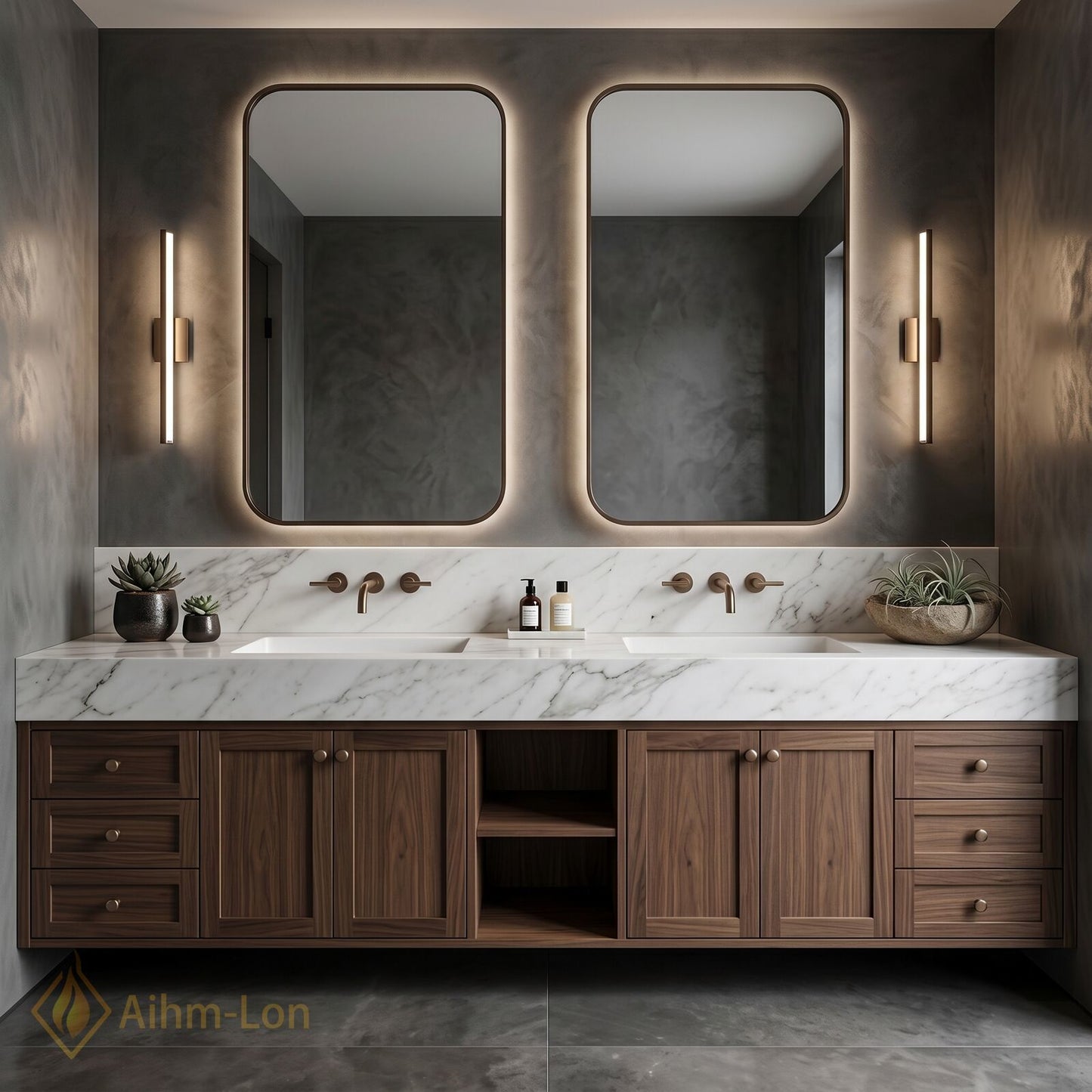 78''-96'' Double Bathroom Vanity with Sink Floating Modern Storage Drawers Large Marble
