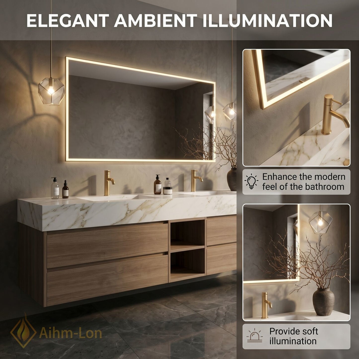 60''-96'' Double Bathroom Vanity with Sink Floating Storage Drawers Sets Large Marble