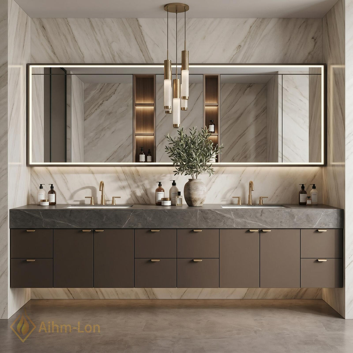 60''-96'' Double Bathroom Vanity with Sink Dark Grey Finish Sleek Bathroom Spaces