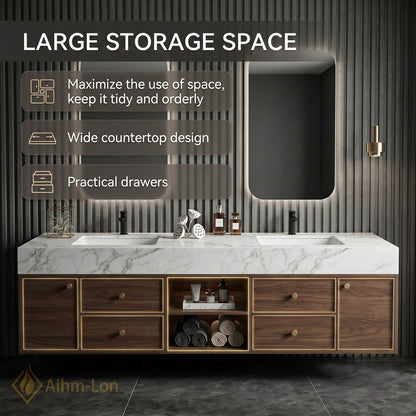 74''-96'' Double Bathroom Vanity with Sink Floating Storage Drawers Open Shelf Dual