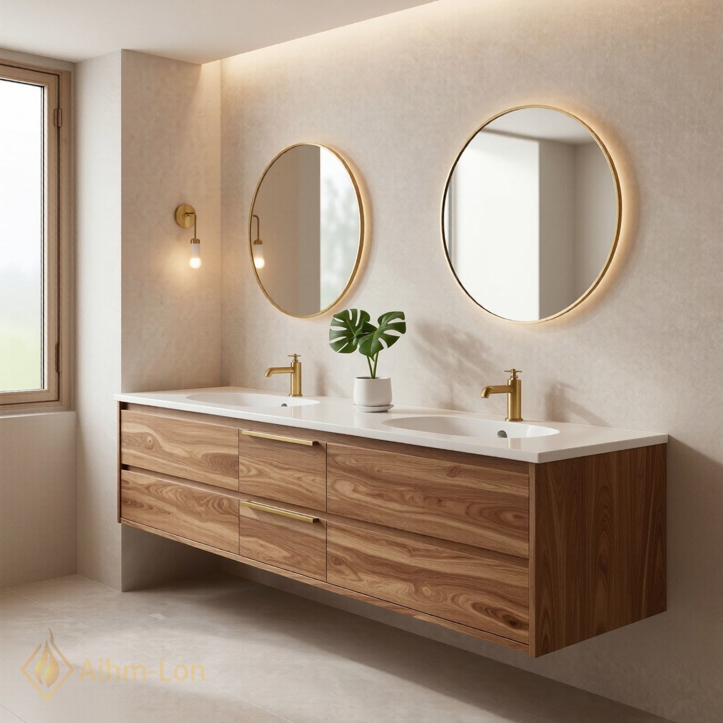 60''-96'' Modern Bathroom Vanity with Sink Floating Undermount Wide Counter Solid Wood