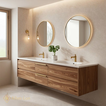 60''-96'' Modern Bathroom Vanity with Sink Floating Undermount Wide Counter Solid Wood