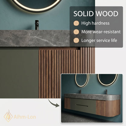 60''-96'' Double Bathroom Vanity with Sink Floating Fluted Side Panel Texture Matte