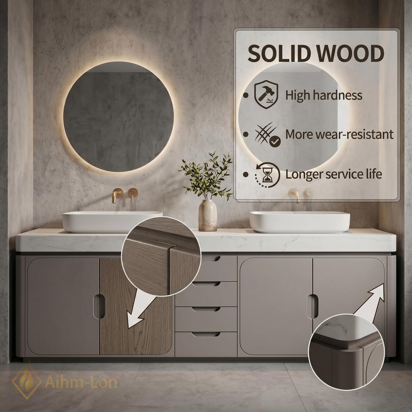 70''-96'' Double Bathroom Vanity with Sink Grey White Modern Floating Stone Countertop