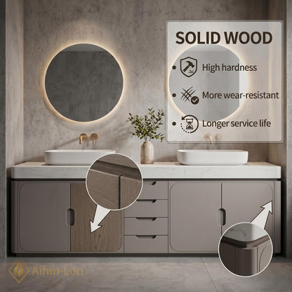 70''-96'' Double Bathroom Vanity with Sink Grey White Modern Floating Stone Countertop