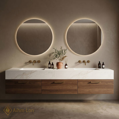 60''-96'' Double Bathroom Vanity with Sink White-Marble White Floating Modern Vanities Texture