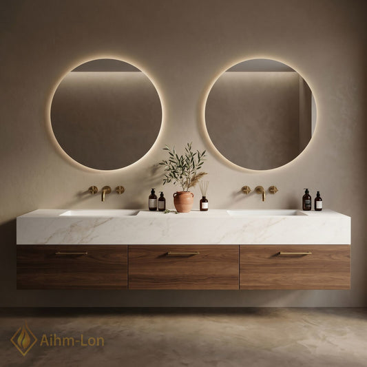 60''-96'' Double Bathroom Vanity with Sink White-Marble White Floating Modern Vanities Texture