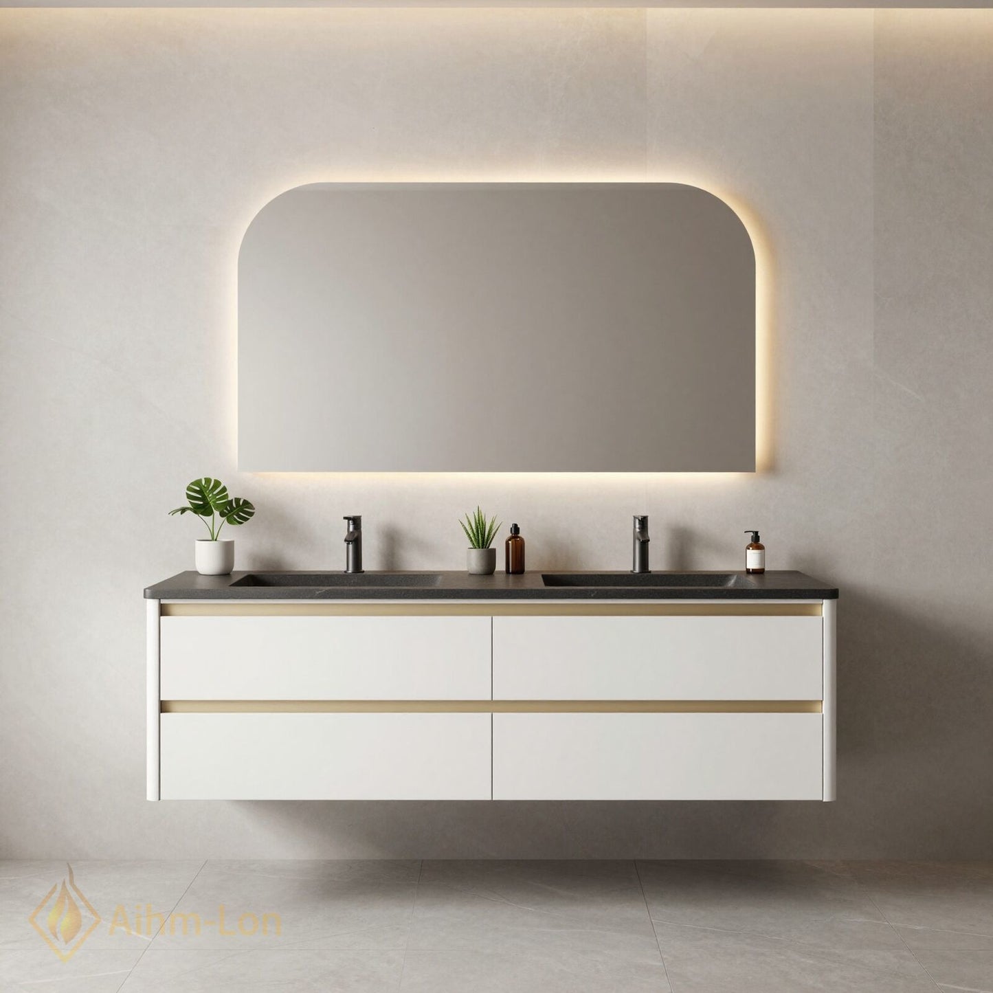 60''-96'' Modern Bathroom Vanity with Sink Double Sink Dark Stone Storage Drawer