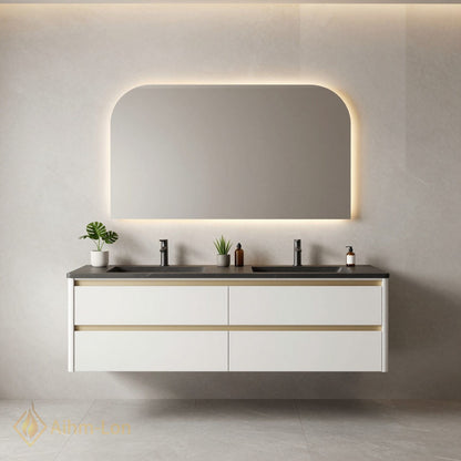 60''-96'' Modern Bathroom Vanity with Sink Double Sink Dark Stone Storage Drawer
