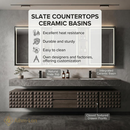70''-96'' Double Bathroom Vanity with Sink Modern Floating Textured Geometric Doors Tall