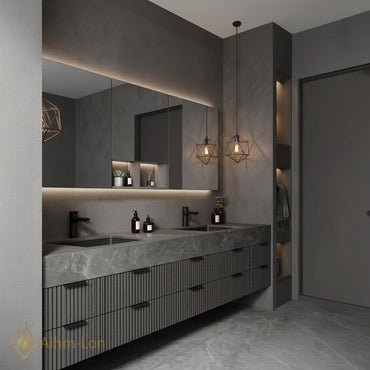 60''-96'' Double Bathroom Vanity with Sink Modern Floating Dark Grey Stone Look