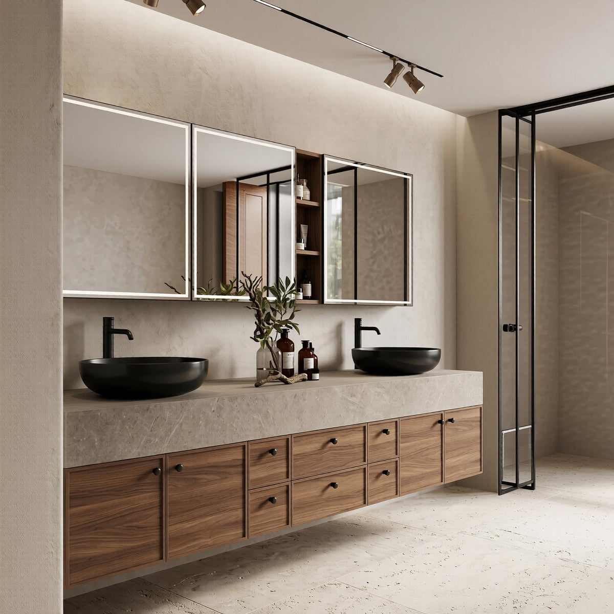 60''-96'' Double Bathroom Vanity with Sink Modern Floating Warm Wood Grain Spacious Storage