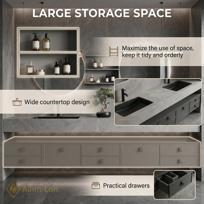 76''-96'' Double Bathroom Vanity with Sink Dark Floating Top Storage Sleek Matte