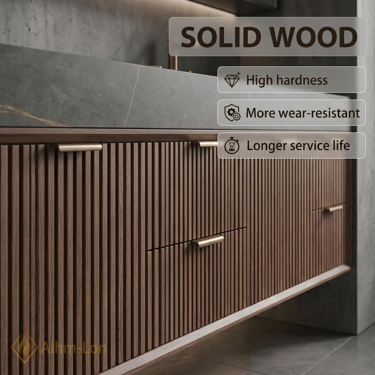 60''-96'' Double Bathroom Vanity with Sink Dark Walnut Finish Slatted Panel Shelving