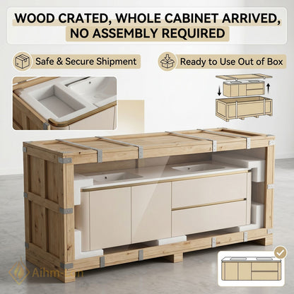 60''-96'' Double Bathroom Vanity with Sink Floating Matte Cream Wide Countertop Space