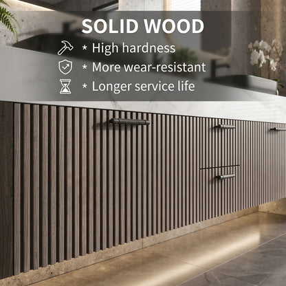 70''-96'' Floating Bathroom Vanity with Sink Double Sink Marble Veined Slatted Front Cabinet