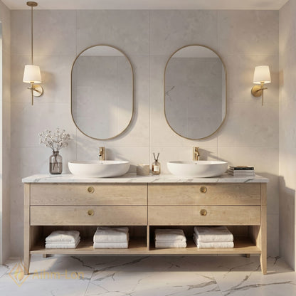 60''-96'' Double Bathroom Vanity with Sink Woodgrain Marble Pattern Floating Frame Cabinet