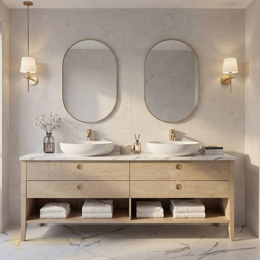 60''-96'' Double Bathroom Vanity with Sink Woodgrain Marble Pattern Floating Frame Cabinet