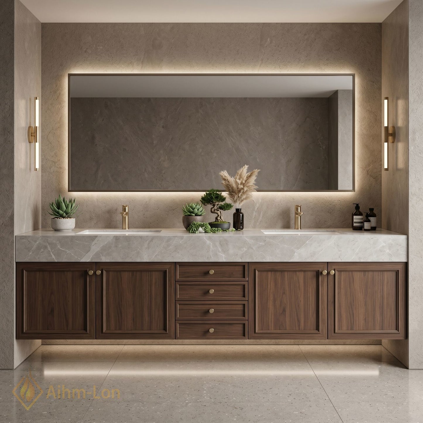 72''-96'' Double Bathroom Vanity with Sink Floating Storage Drawers Large Marble Vanities