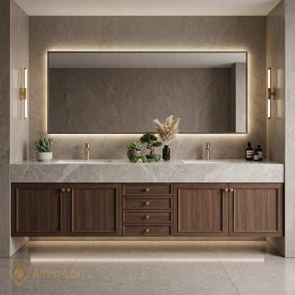 72''-96'' Double Bathroom Vanity with Sink Floating Storage Drawers Large Marble Vanities