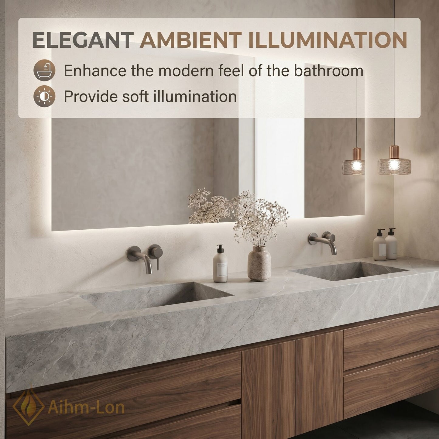 60''-96'' Double Bathroom Vanity with Sink Floating Storage Drawers Large Marble Texture