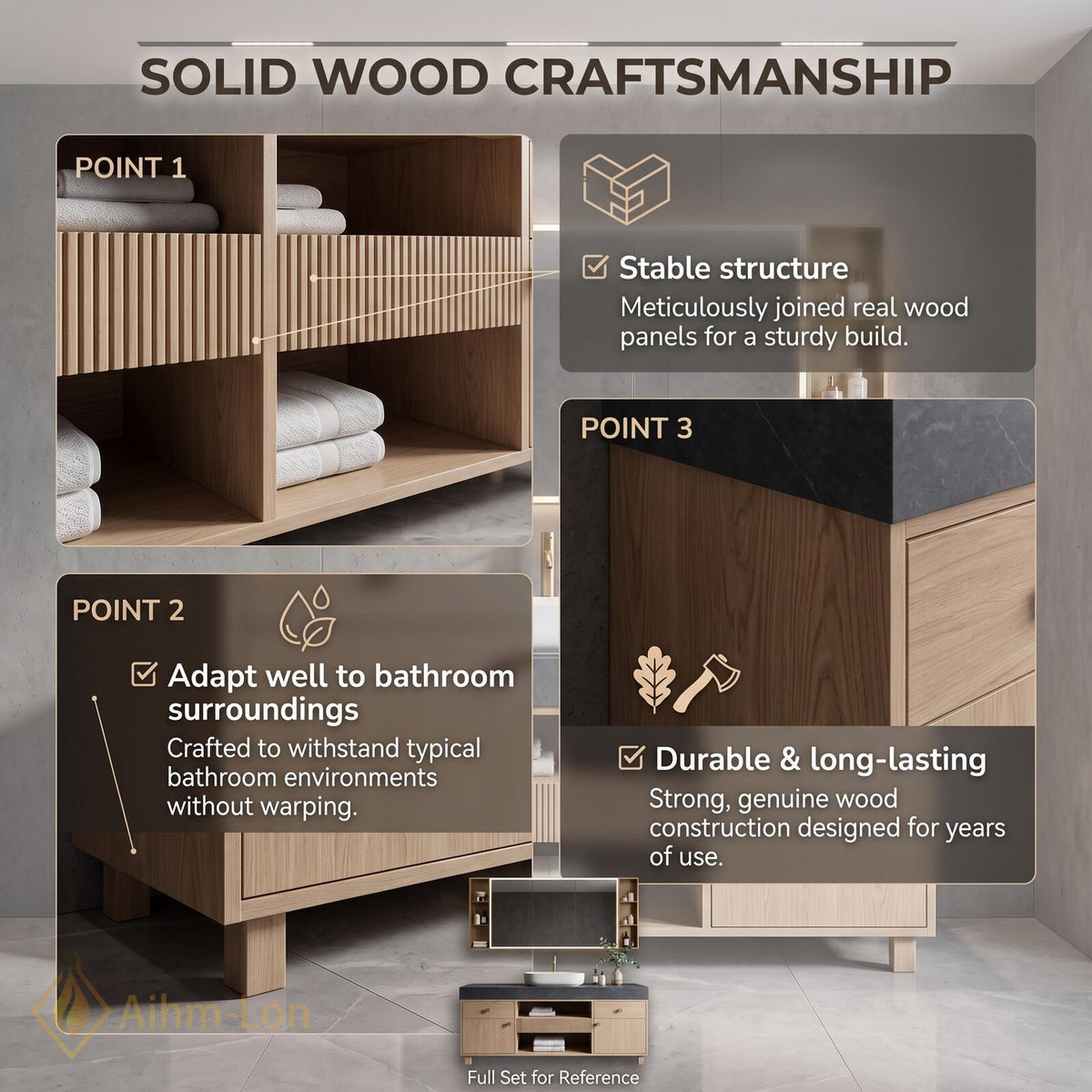36''-110'' Double Bathroom Vanity with Sink Floating Ridged Front Open Shelving