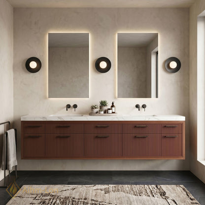 78''-96'' Double Bathroom Vanity with Sink Ribbed Wood Front Paneling Floating Storage