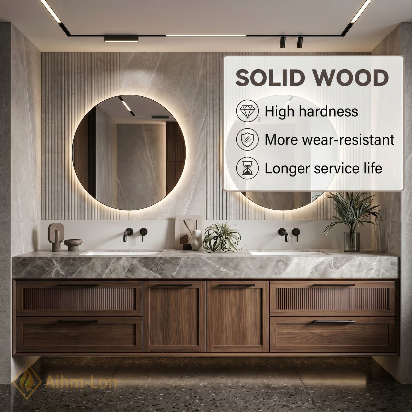 70''-96'' Double Bathroom Vanity with Sink Floating Wall-Mounted Wall-Mount Marble Textured Countertop