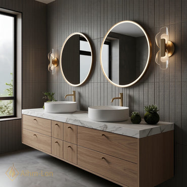 60''-96'' Double Bathroom Vanity with Sink Floating Wood-Grain Basin Frame Marble Pattern