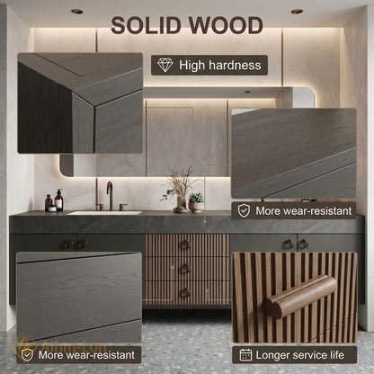 60''-96'' Double Bathroom Vanity with Sink Slatted Wood Panel Dark Gray Finish