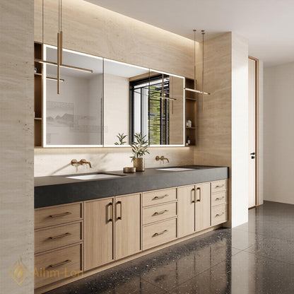 78''-96'' Double Bathroom Vanity with Sink Modern Floating Warm Oak Wood Panels