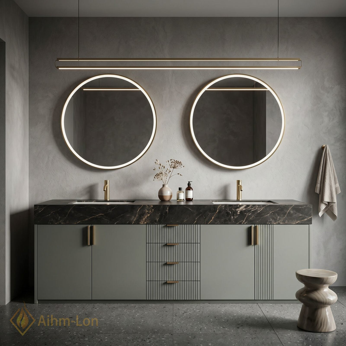 76''-96'' Double Bathroom Vanity with Sink Dark Marble Gray Slatted Front Drawers
